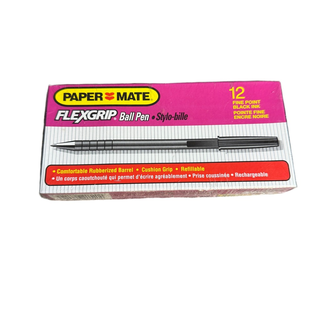 Paper Mate FlexGrip Ballpoint Pens Fine Point‎ Black Ink 12 Count 968-01 NEW Box